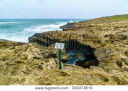 The Blue Cave In Dor Habonim Beach Nature Reserve, Northern Israel