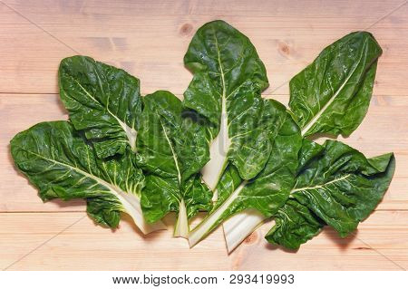 Blitva ( Chard Leaves ) - Popular Leafy Vegetables In Balkan Cuisine. White Rustic Background, Flat 