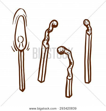Safety Match Ignite Burn Icons Set. Cartoon Illustration Of Doodle Safety Match Vector Icon For Web 