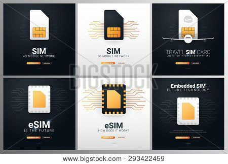 Mobile Sim Card, Esim. Mobile Network. Technology Concept. Vector Illustration.