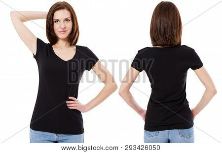 Girl In Stylish Black T-shirt Isolated On White Background,copy Space,blank