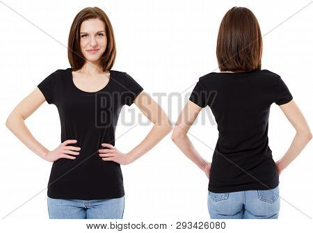 Girl In Stylish Black T-shirt Isolated On White Background,copy Space,blank