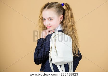Schoolgirl Ponytails Hairstyle With Small Backpack. Carrying Things In Backpack. Learn How Fit Backp