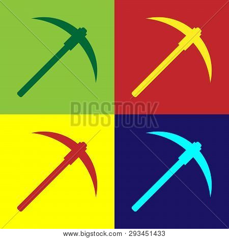 Color Pickaxe Icon Isolated On Color Backgrounds. Blockchain Technology, Cryptocurrency Mining, Bitc