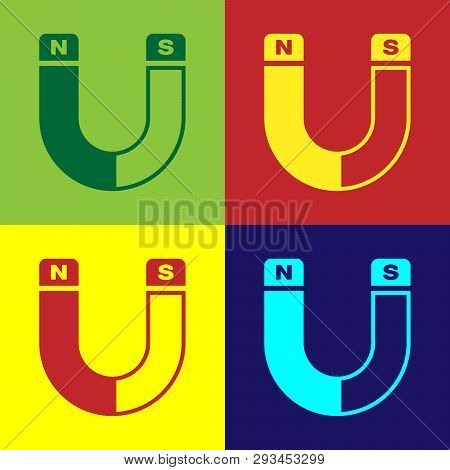 Color Magnet Icon Isolated On Color Backgrounds. Horseshoe Magnet, Magnetism, Magnetize, Attraction 
