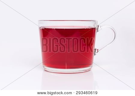 Transparent Glass Cup With Hibiscus Tea Isolated On A White Background