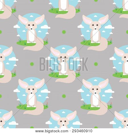Cute Fennec Fox Abstract Vector Seamless Pattern