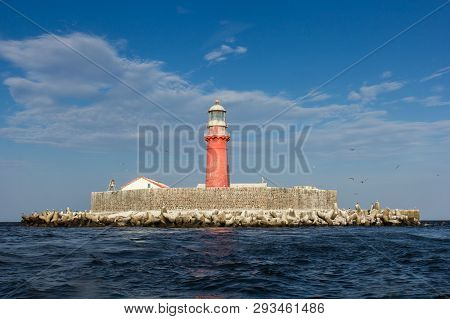 The Kolka Lighthouse Is On An Artificial Island In Six Kilometres From Kolkasrags.