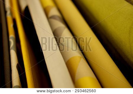 Sale! colorful fabrics in the store, close up