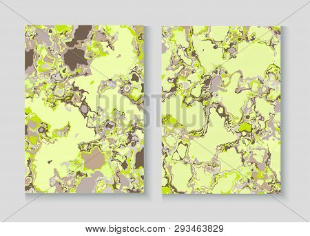 Fluid Paint Marble Vector Background Set. Terrazzo Stone Textured Organic Cover. Granite, Pebble Bor