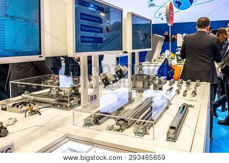 Hannover , Germany - April 02 2019 : Emerson Is Displaying Continuous Innovation At The Hannover Mes