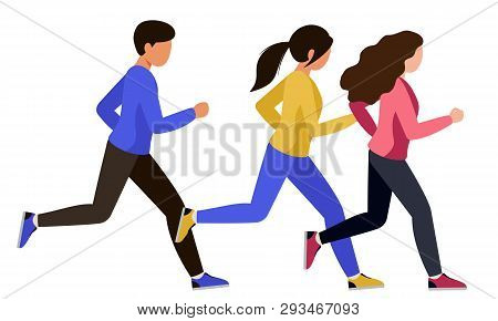 A Guy With A Girl In Tracksuits Went For A Run. A Couple Of A Man And A Woman Doing Sports Together.