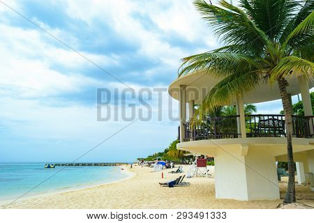 Tropical Island Beach Scene. Relaxing Caribbean Summer Vacation.