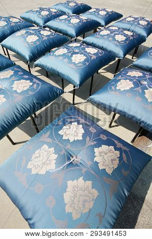 Japanese Traditonal Floor Cushion Drying In The Sun