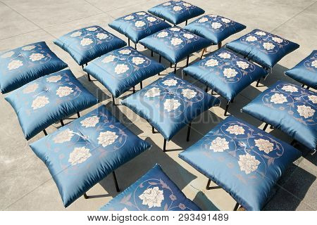 Japanese Traditonal Floor Cushion Drying In The Sun