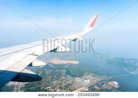 Aircraft Wing Look At View With Cloud Sky