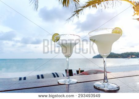 The Frozen Glass Of Vodka Cocktail On The Beach