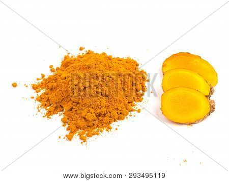 Turmeric Powder (curcuma) On White Background. Herbal