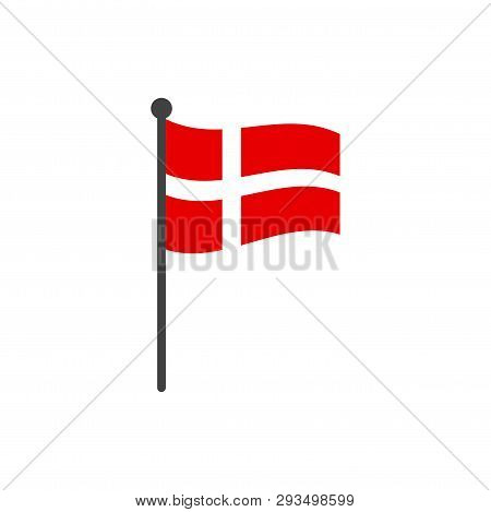 Denmark Flag With Pole Icon Vector Isolated On White Background