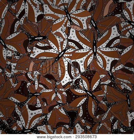 Doodles Pattern For Wrapping Paper. White, Black And Brown On Colors. Abstract Nice Background. Vect