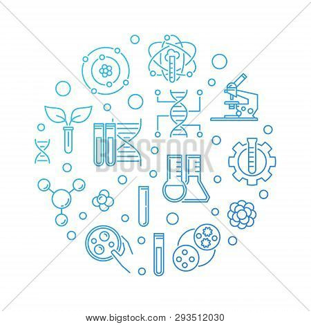 Biotech Or Bio-engineering Vector Round Concept Blue Linear Illustration On White Background