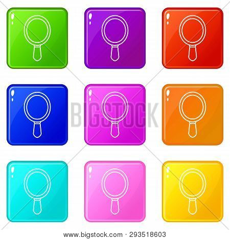 Hand Mirror Icons Set 9 Color Collection Isolated On White For Any Design