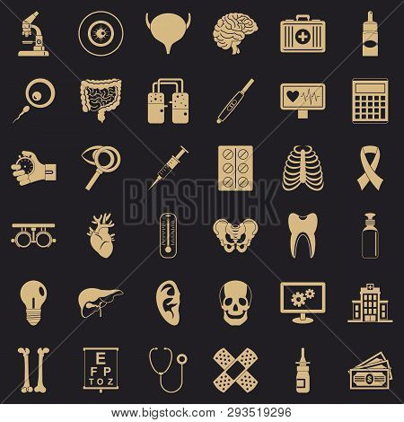 Right Diagnostic Icons Set. Simple Style Of 36 Right Diagnostic Vector Icons For Web For Any Design