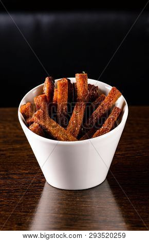 Crackers Snacks On A Wooden Table, Brown Bread Croutons Copy Space