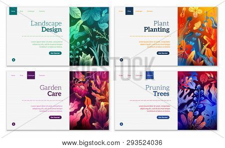 Spring Summer Decorative Banners. Patterns On White Background With Mesh Shadows Under Them.