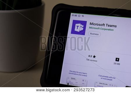 Bekasi, West Java, Indonesia. April 5, 2019 : Microsoft Teams Dev Application On Smartphone Screen. 