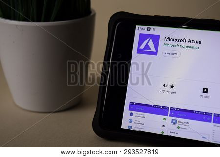 Bekasi, West Java, Indonesia. April 5, 2019 : Microsoft Azure Dev Application On Smartphone Screen. 