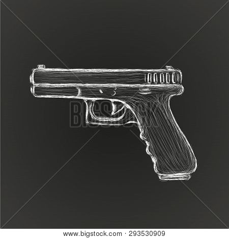 9mm Semi-automatic Hand Drawn Pistol. Modern Firearm Vector Illustration.
