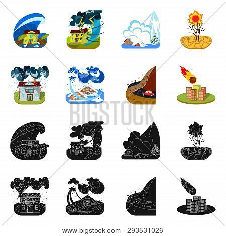 Vector Illustration Of Weather And Distress Icon. Set Of Weather And Crash Stock Symbol For Web.