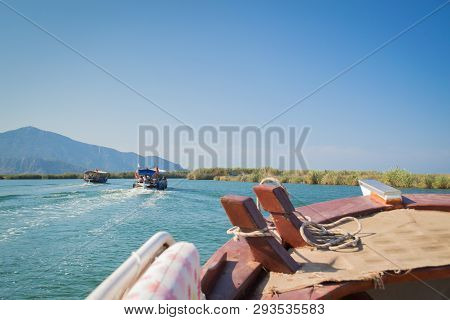Walk On The River Dalyan, Turkey. Dalyan River Connects The Lake Cajégiz And The Aegean Sea