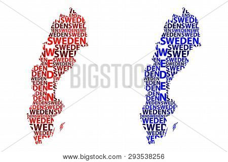 Sketch Sweden Letter Text Map, Kingdom Of Sweden - In The Shape Of The Continent, Map Sweden - Red A