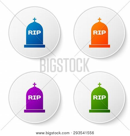 Color Tombstone With Rip Written On It Icon Isolated On White Background. Grave Icon. Set Color Icon