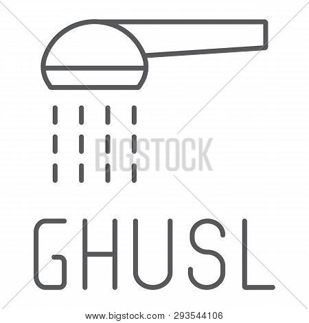Ghusl Thin Line Icon, Hygienic And Islam, Arabic Shower Sign, Vector Graphics, A Linear Pattern On A