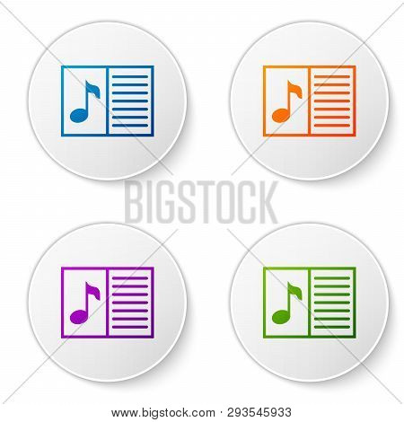 Color Music Book With Note Icon Isolated On White Background. Music Sheet With Note Stave. Notebook 