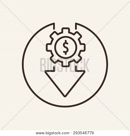 Dollar Reduction Line Icon. Coin, Gear, Arrow Down. Recession Concept. Vector Illustration Can Be Us