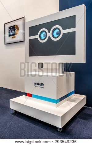 Hannover , Germany - April 02 2019 : Bosch Rexroth Is Displaying Continuous Innovation At The Hannov