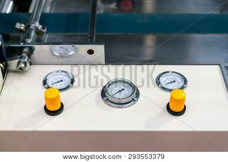 Close Up Pressure Gauge And Adjustment Suction Valve Control At Control Panel For Modern And High Te