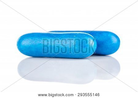 Group Of Two Whole Blue Sweet Licorice Comfit Isolated On White Background