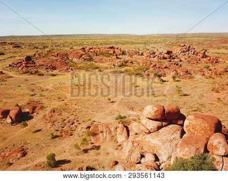 Massive Boulders Formed By Erosion In The Karlu Karlu, Devils Marbles Area Of The Outback (northern 