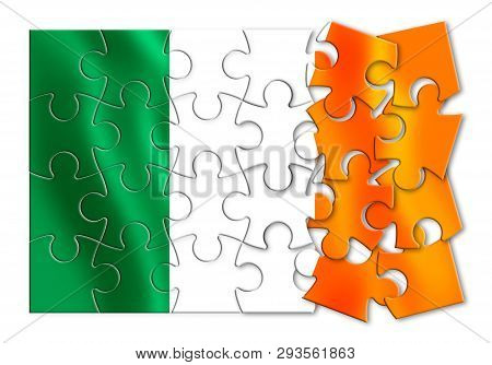 Reunification Of Ireland - Concept Image In Jigsaw Puzzle Shape