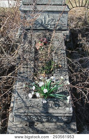 Tombstone On Old Grave On Ancinet Cemetery