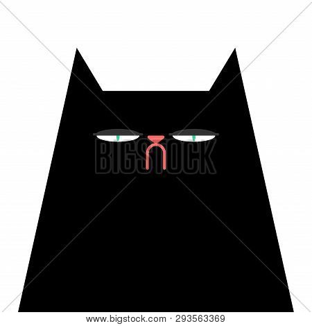 Black Cat Portrait. Dark Pet Muzzle. Vector