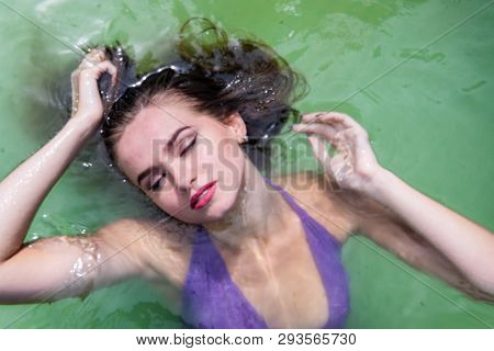Wet Model Takes A Shower And Swims In Clothes, Wet Clothing, Wet Look Womens, Sauna And Swimming Poo