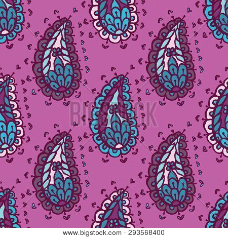 Hand Drawn Paisley Damask Illustration. Seamless Vector Pattern All Over Print