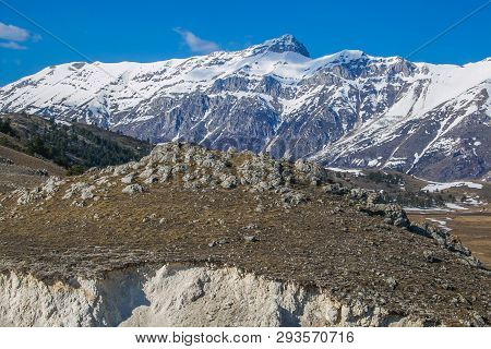 Gran Sasso E Monti Della Laga National Park In The Spring Season With Snow