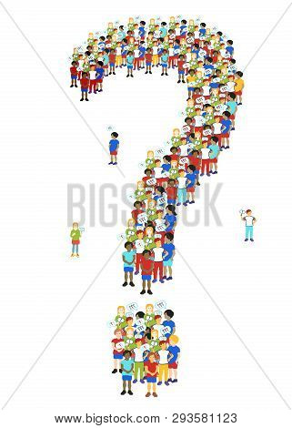 Art Conception With Eath Background And Children And Question Signs